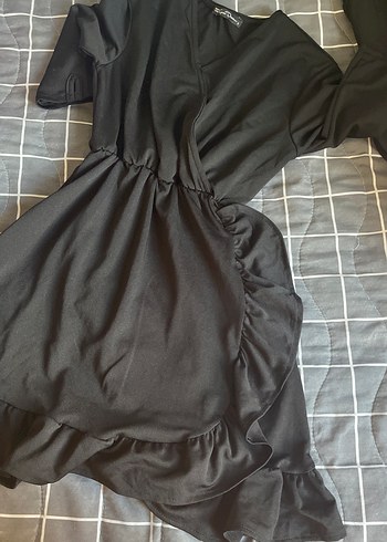 Drapeli Siyah mini Elbise