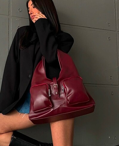 Bordo cep detaylı çanta