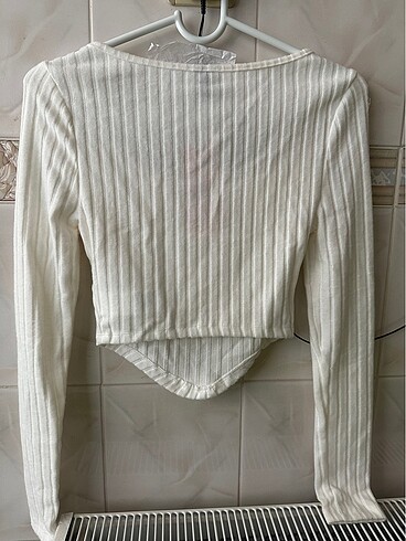 xs Beden Uzun Kollu Beyaz Crop