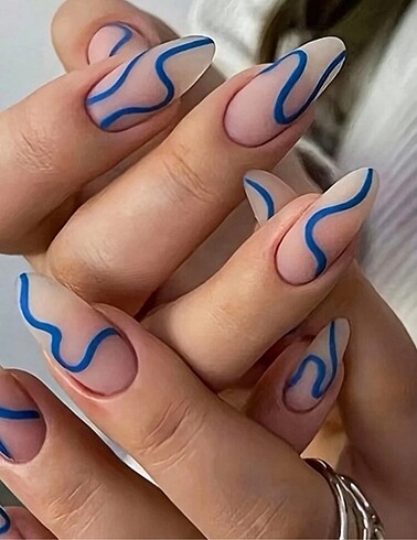Mavi Nail Artlı Takma Tırnak
