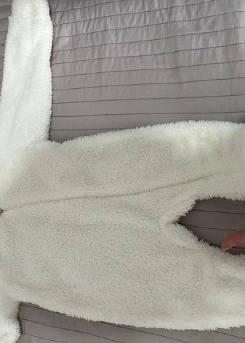 Kapüşonlu Beyaz Bebek Tulumu - Görsel 4
