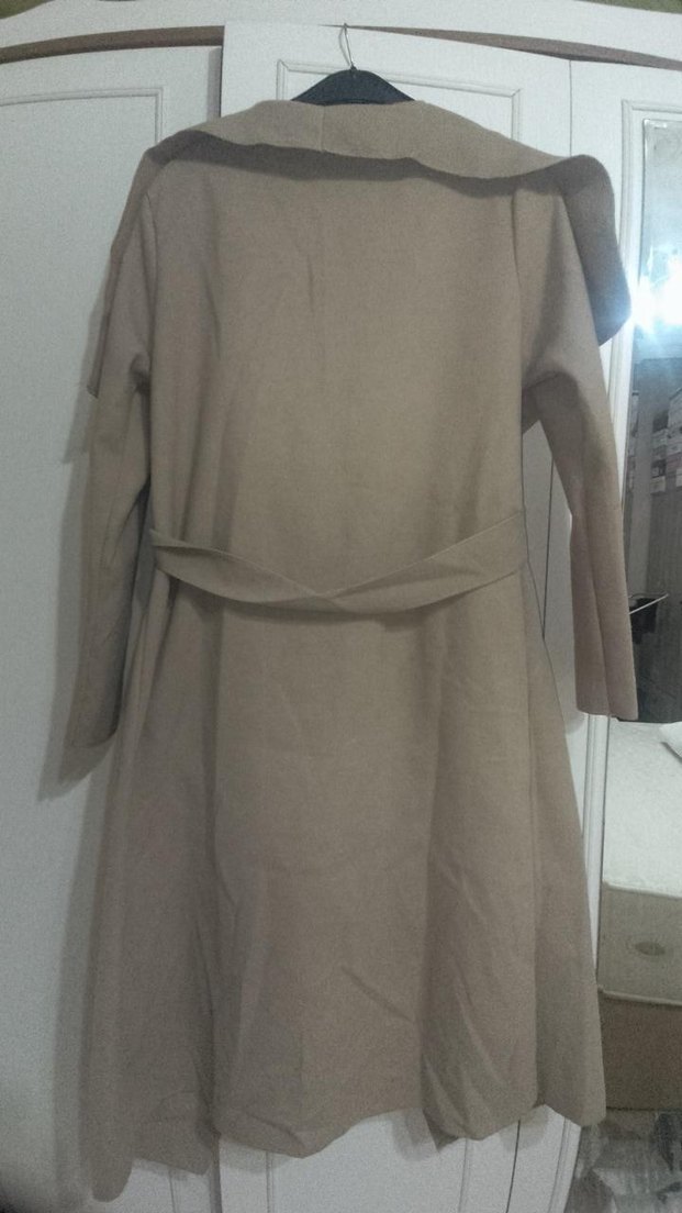 Bej Süet Uzun Kadın Kaban - Görsel 4