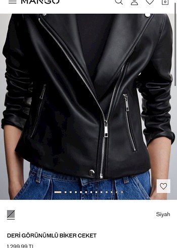 Mango Siyah Deri Gorunumlu Biker Ceket