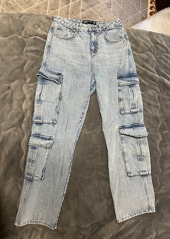 Koton Acik Mavi Yikamali Kargo Denim Pantolon