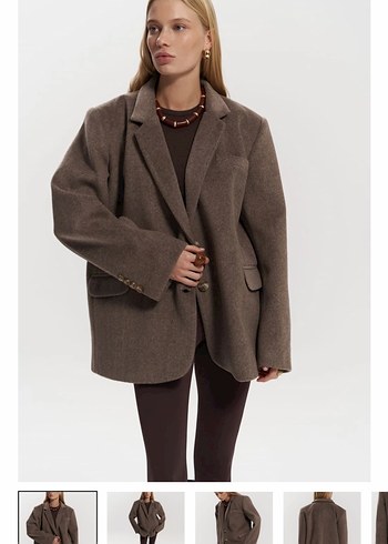 Diğer Oversize Kahverengi Yun Blazer Ceket