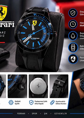 Ferrari Siyah Mavi Spor Kol Saati