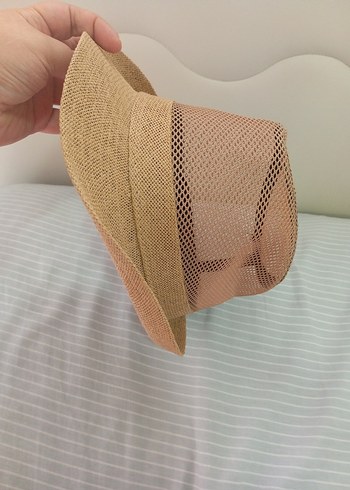 Bej Kadın Hasır Şapka, Pileli Detaylı - Görsel 2