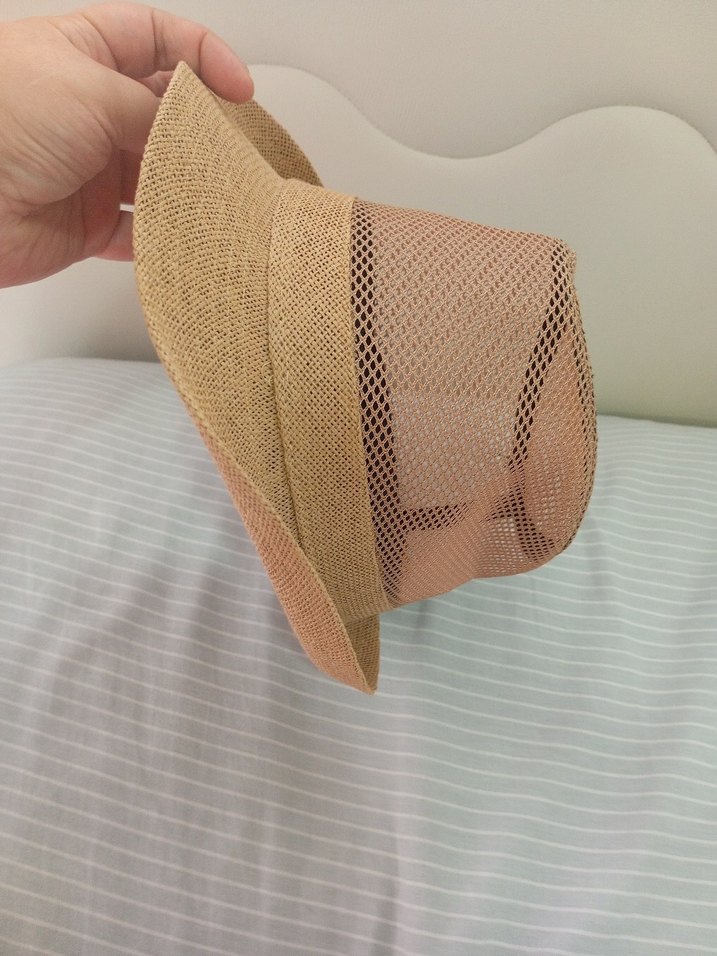 Bej Kadın Hasır Şapka, Pileli Detaylı - Görsel 2