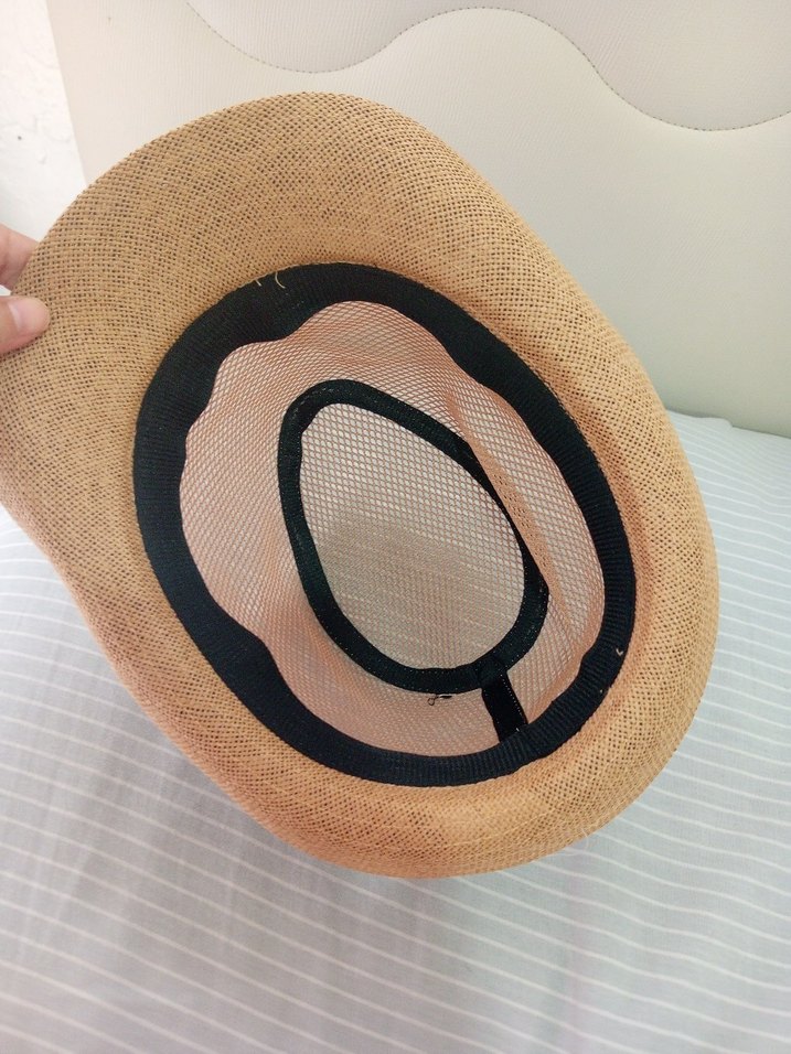 Bej Kadın Hasır Şapka, Pileli Detaylı - Görsel 4