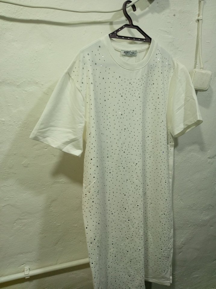 Kadın Beyaz Pul İşlemeli  mini elbise - Görsel 2