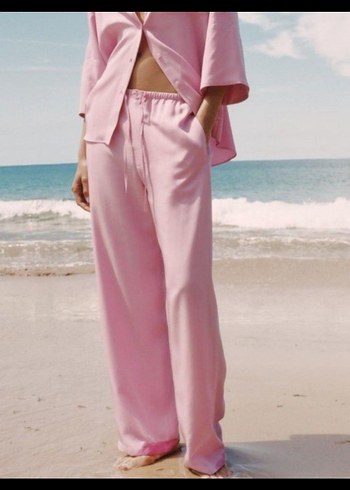 Zara Zara Pembe Midi Kadın Kumaş Pantolon