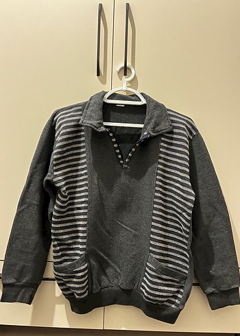 Diğer Gri Cizgili Polo Yaka Sweatshirt