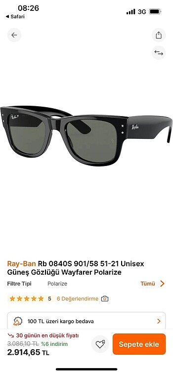 RAYBAN 0840S WAYFARER POLARİZE GÖZLÜK