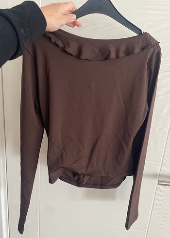 Kahverengi V Yaka volanla şık bluz - Görsel 4