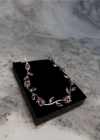 Diğer Pembe Tasli Altin Cicekli İnce Bileklik