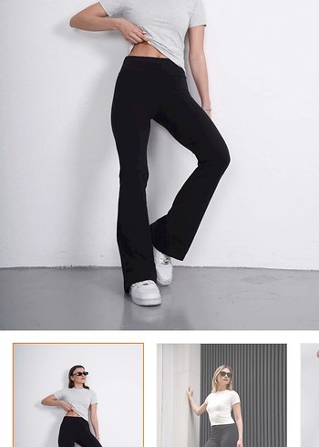 Siyah Kadın Midi İspanyol Paça Spor Pantolon - Görsel 2