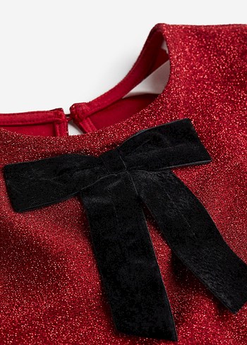 H&M Kısa Kollu Bordo Parlak Kız Çocuk Elbise