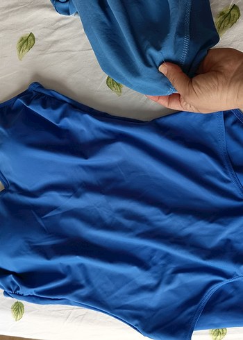 42 Beden mavi Renk Kadın Mavi Yarım Boy Yüksek Yakalı Mayo