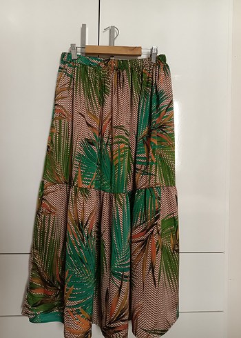 Zara Yeşil Desenli Bohem Uzun Etek