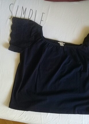 H&M H&M Lacivert Kolları Fisto Bluz