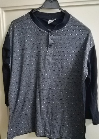 Diğer Gri Melanj Puantiyeli Uzun Kollu Polo Tisort Pijama