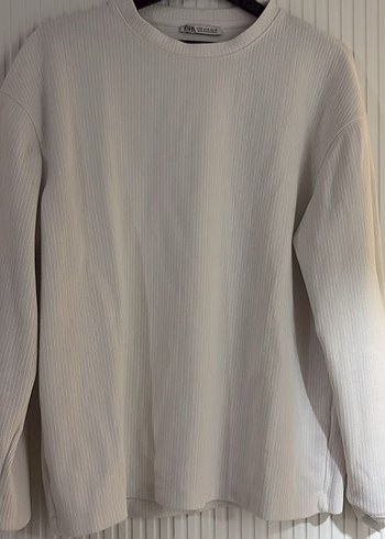 Zara Ekru Fitilli Bisiklet Yaka Sweatshirt