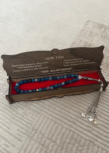 Dogal Tas Mavi Akik Tasi Tesbih