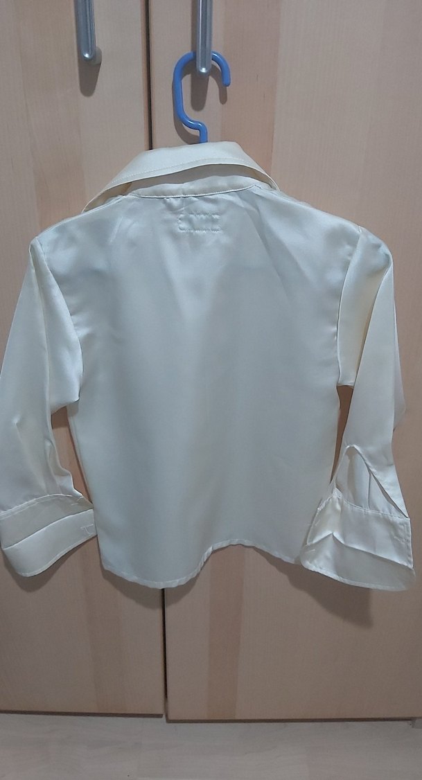 Düğmeli krem rengi Saten  Gömlek - Görsel 2