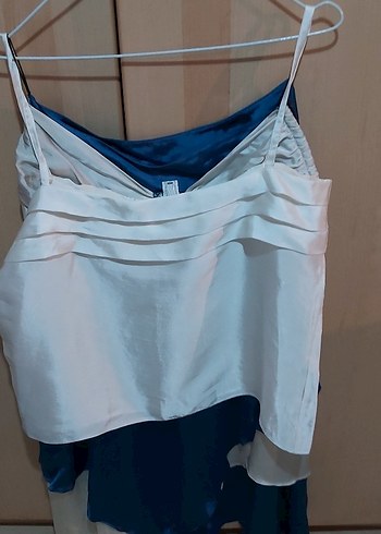 70 ler vintage mavi beyaz parlak saten kumaş  3 lü abiye takim - Görsel 3