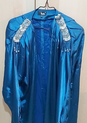 70 ler vintage mavi beyaz parlak saten kumaş  3 lü abiye takim - Görsel 4