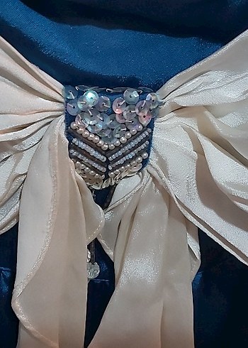 70 ler vintage mavi beyaz parlak saten kumaş  3 lü abiye takim - Görsel 5