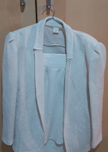 70 ler beyaz parlak abiye 3 lü takım - Görsel 2