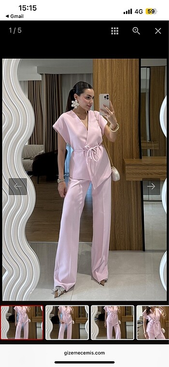 Pembe kruvaze yelekli takım