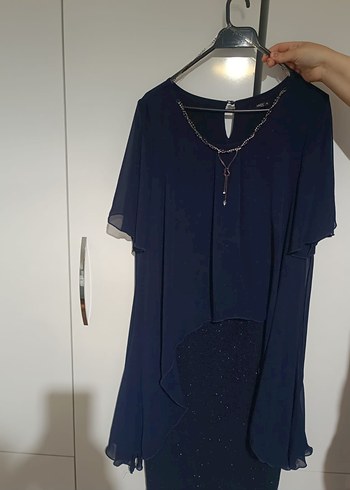 Diğer Drapeli Lacivert Midi Kadın Abiye Elbise