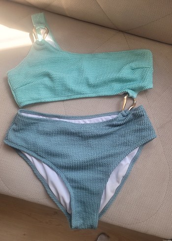 Turkuaz Tek Omuzlu Örgü Mini Mayo - Görsel 2