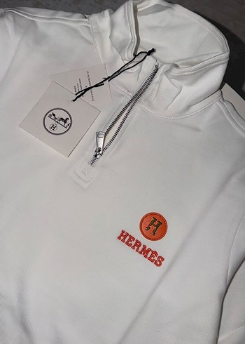 Hermes Beyaz Yarim Fermuarli Sweatshirt