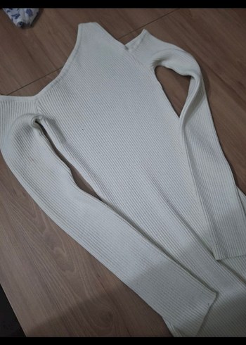 Beyaz Asimetrik Omuzlu Uzun Elbise - Görsel 7