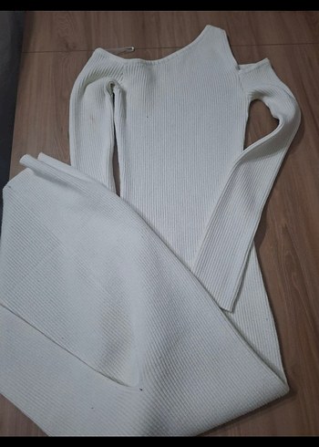 Beyaz Asimetrik Omuzlu Uzun Elbise - Görsel 5