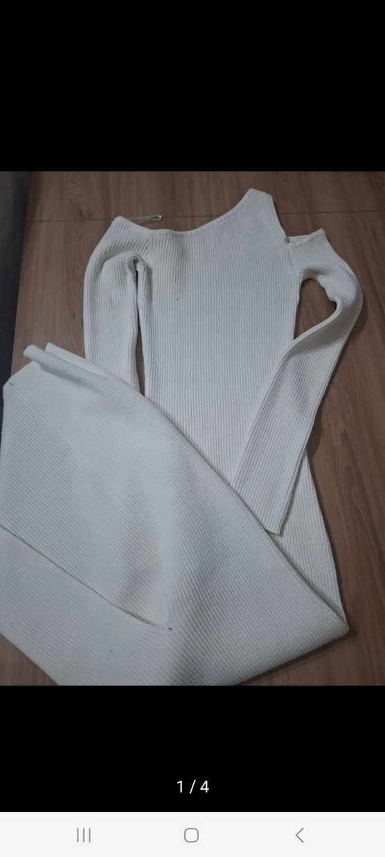 Beyaz Asimetrik Omuzlu Uzun Elbise - Görsel 5