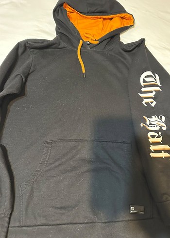 Diğer Siyah Kapusonlu Sweatshirt Turuncu Detayli Rahat Kesim