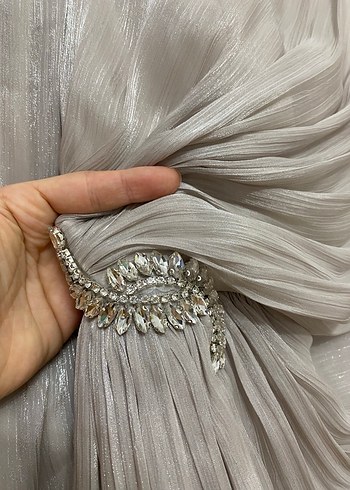 Beyaz Drapeli Uzun Kadın Takım Elbise - Görsel 3