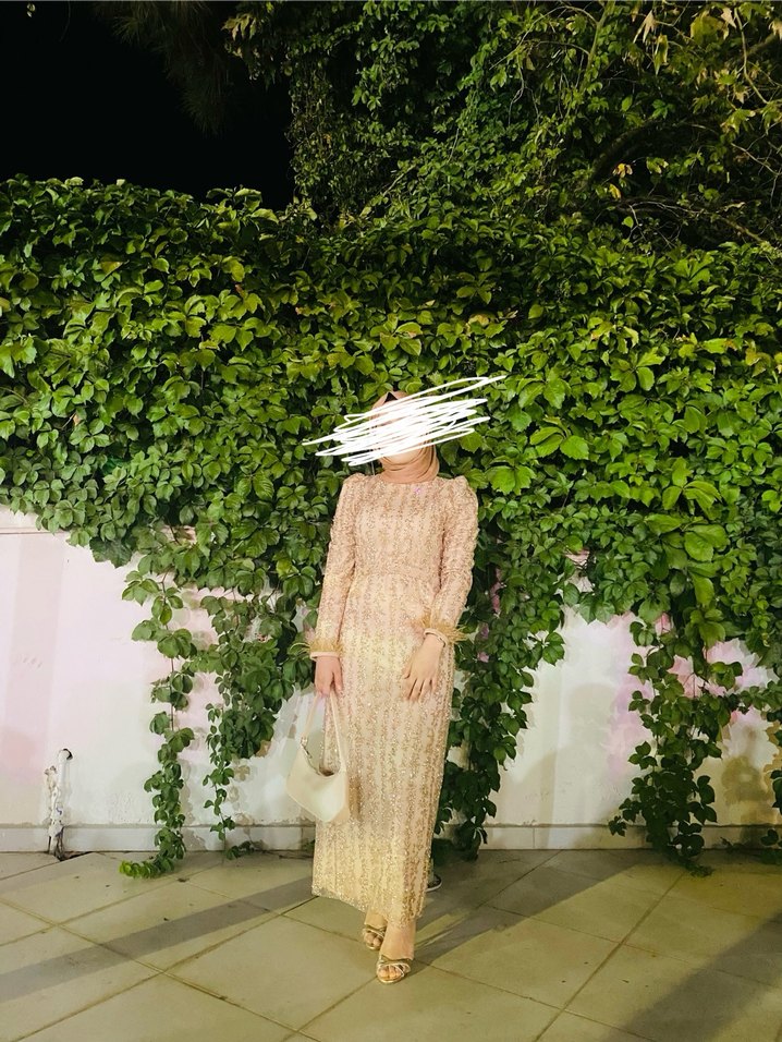 Bej Dantel Detaylı Uzun Abiye Elbise - Görsel 2