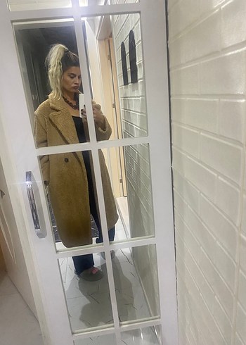 l Beden Bej Peluş Midi Kadın Kaban