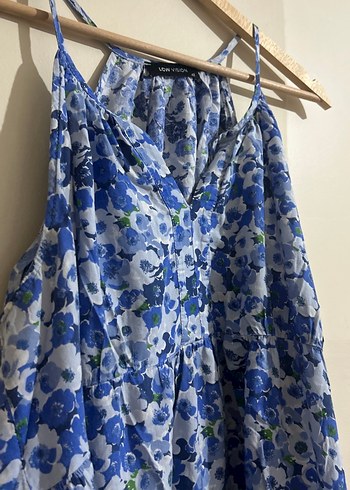 Mavi Uzun Bağlama Desenli Bohem Elbise - Görsel 2