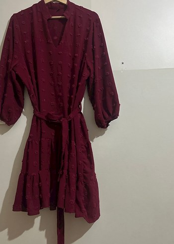 Bordo Nakışlı Bohem Midi Elbise - Görsel 3