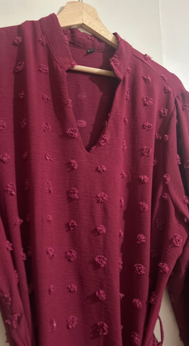 Bordo Nakışlı Bohem Midi Elbise - Görsel 2