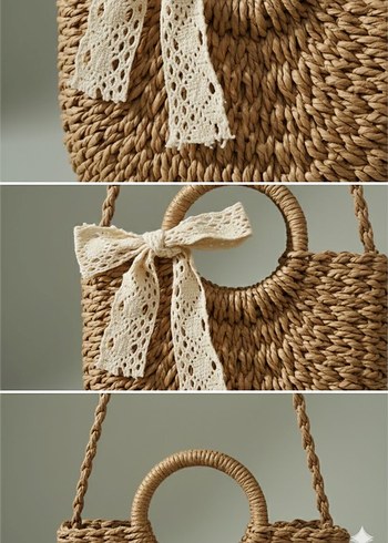 Dantel Detaylı Bej Örgü Bohem Kadın Çanta - Görsel 4