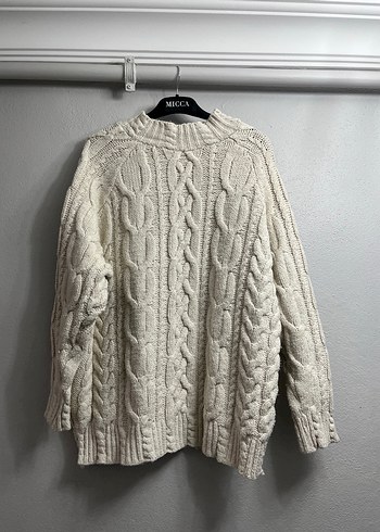 Diğer Ekru Krem İri Sac Orgu Oversize Triko Kazak