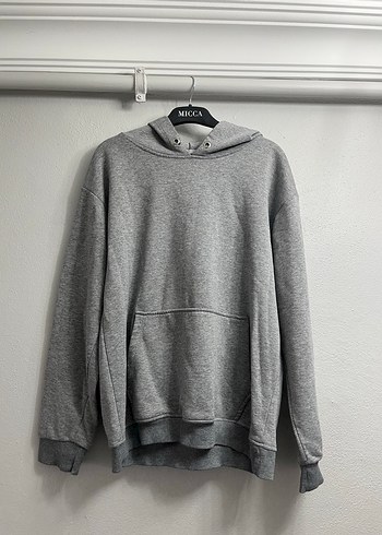 Diğer Gri Oversize Cepli Kapusonlu Rahat Sweatshirt