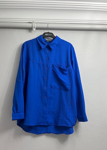Diğer Canli Saks Mavisi Oversize Gomlek Tunik